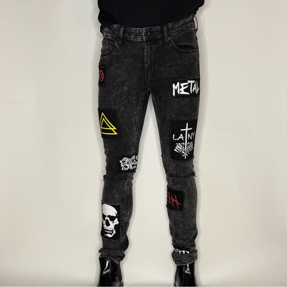 Men's Black Graphic Patch Jeans